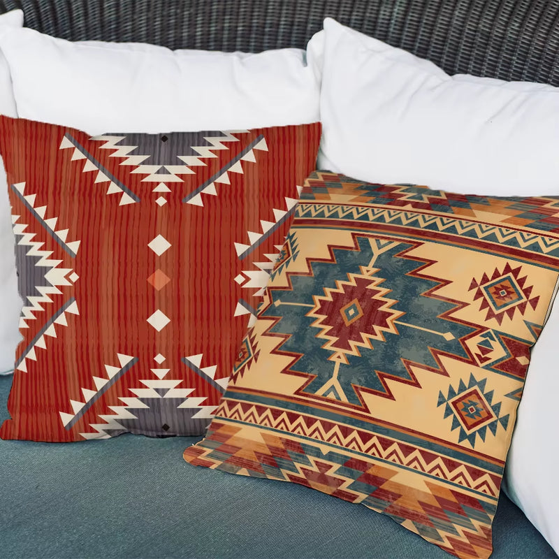 4Pcs Ethnic Bohemia Geometric Pillowcase Aztec Western Abstract Pattern Cushion Cover Red Aztec Style Pillowcase Home Decor