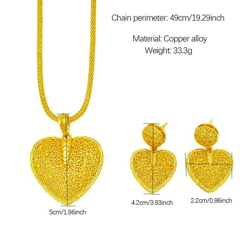 Dubai African Heart Necklace Earrings Set