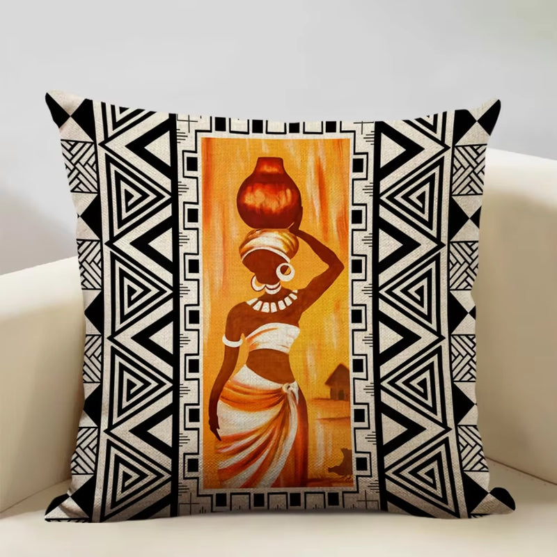 Geometric Cushion Cover Sofa Decorative Pillow Cover Home Living Room Ethnic Art Accessories 45X45Cm Linen Printing