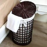 Bamboo Woven Hollow Out Dirty Clothes Basket Rural Wind Clothes Storage Basket Toilet with Cover Organizer Basket