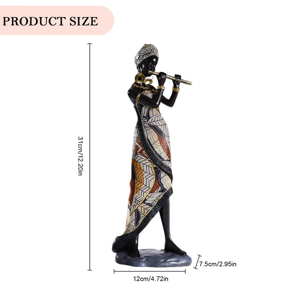 Resin African Tribal Female Figurines Art Black People Musical Instrument Statue Handicrafts Creative Home Decor for Interior