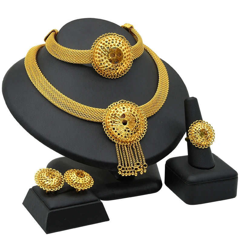 Womens Ethiopian Gold Color Jewelry Set