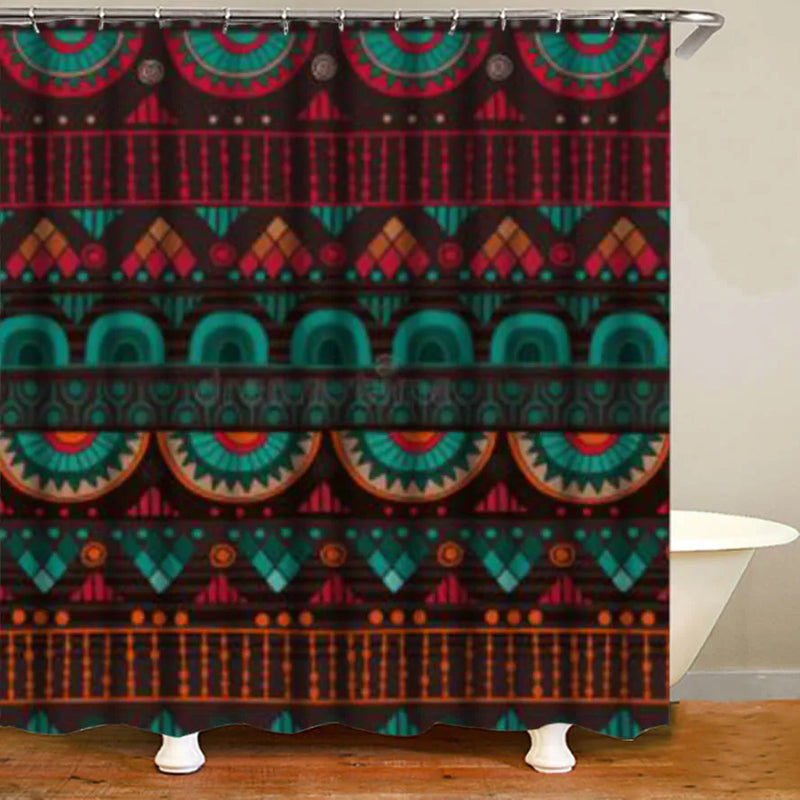 Ethnic Tribal Bohemian Geometric Bathroom Shower Curtain Set