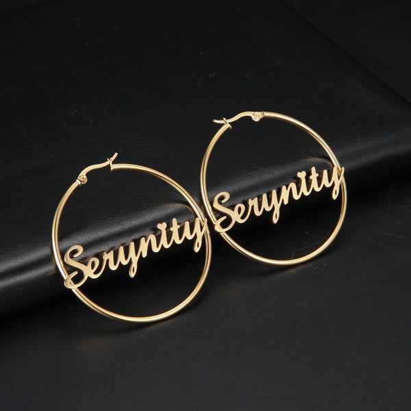 New Stainless Steel Personalized Customize Name Hoop Earrings Jewelry