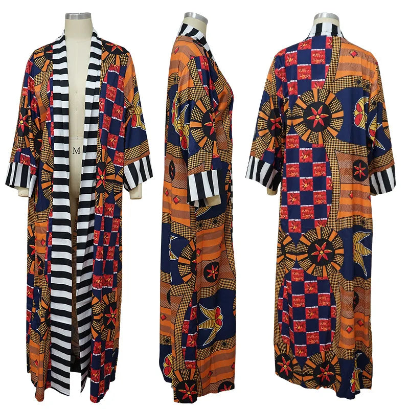 Women Printing Long Shirt Cardigan Coat Dress