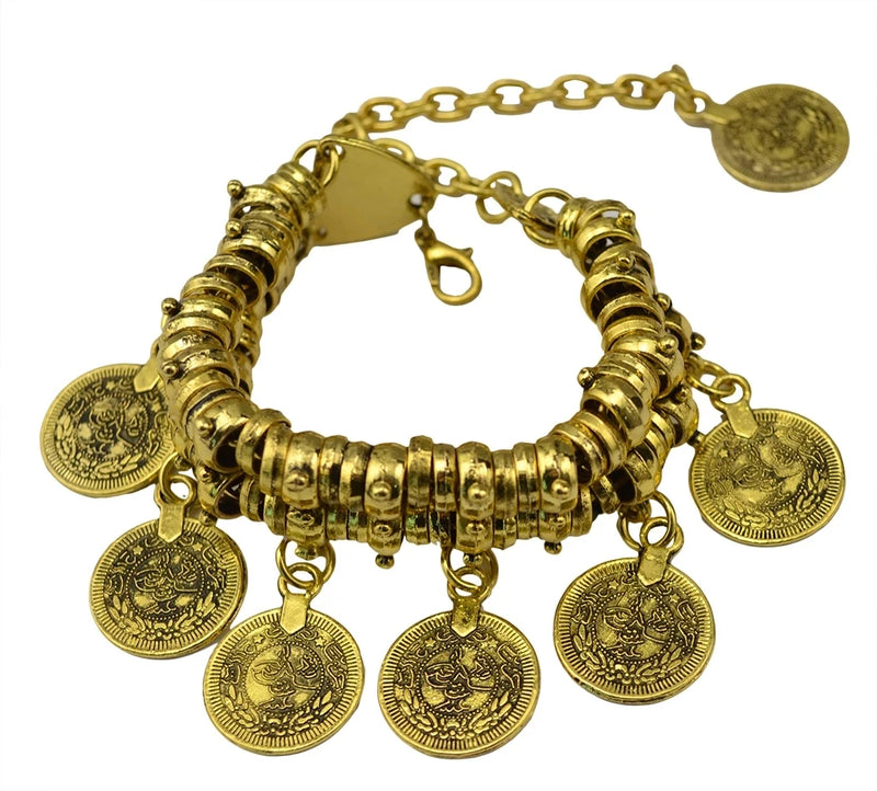 Tribal Ethnic Bohemian Vintage Metal Stone Coin Bracelet