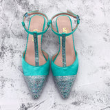 New Light Green Crystal Pointed toe Shoes with Matching Bags Set