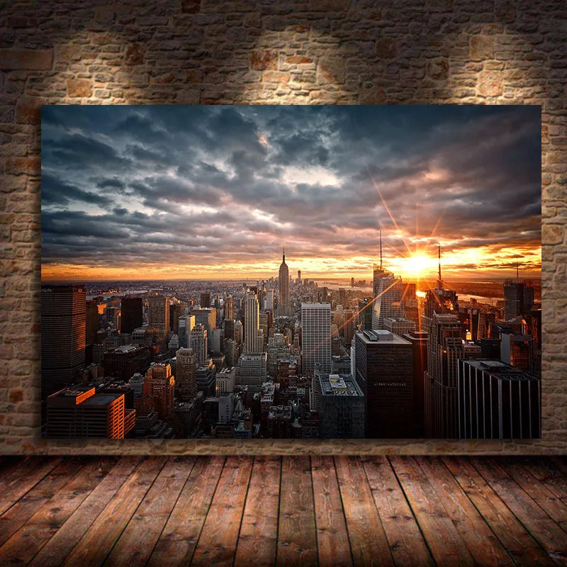 New York City Sunset View Canvas Paintings On the Wall Art Posters