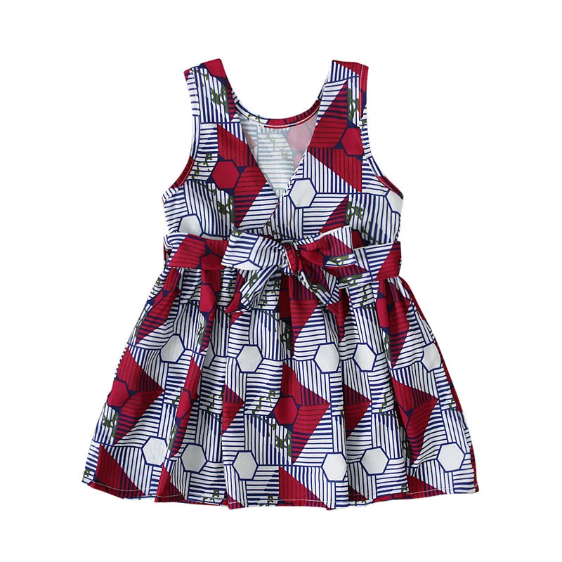 Children V-neck Sleeveless Polyester Printing Dress