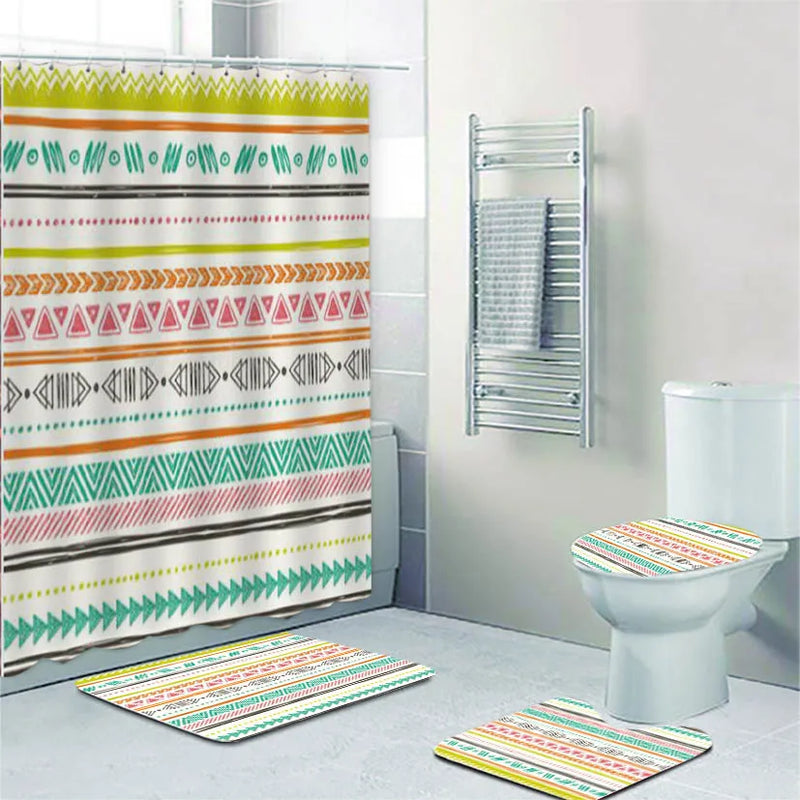 Ethnic Tribal Bohemian Geometric Bathroom Shower Curtain Set