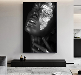 Black Woman Silver Foil Canvas Art Poster