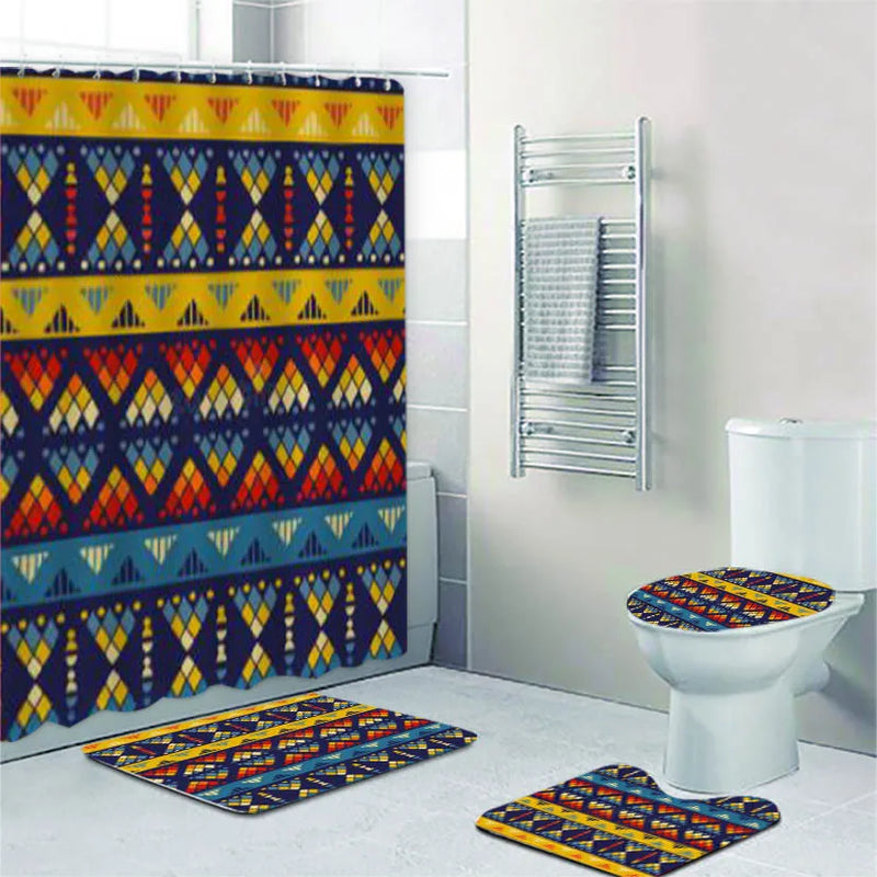 Ethnic Tribal Bohemian Geometric Bathroom Shower Curtain Set