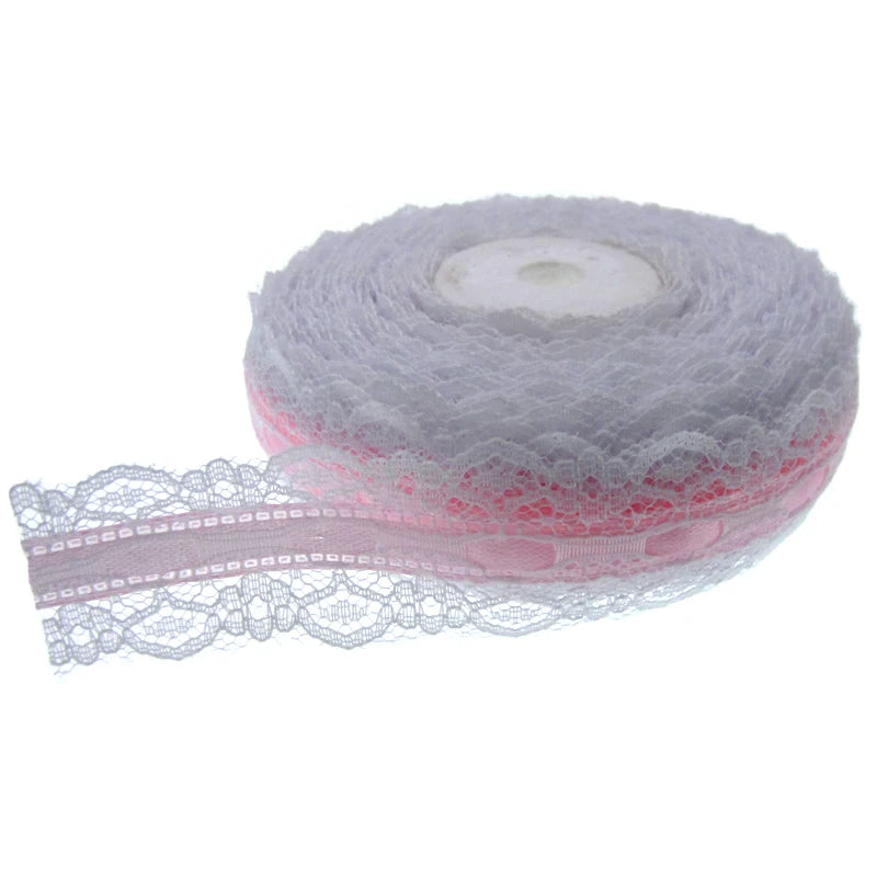 1Roll 20yards 1" White lace ribbon satin ribbon