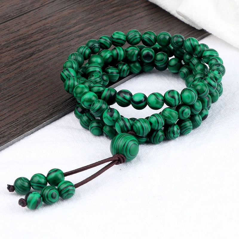 New Natural Green Malachite Stone Beaded Strech Prayer Bracelet