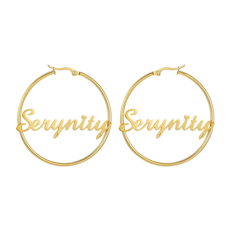 New Stainless Steel Personalized Customize Name Hoop Earrings Jewelry