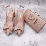 Women  Rose Gold Glitter Shoes With Matching Bag Set