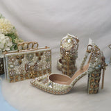 New luxury crystal wedding shoes with bags