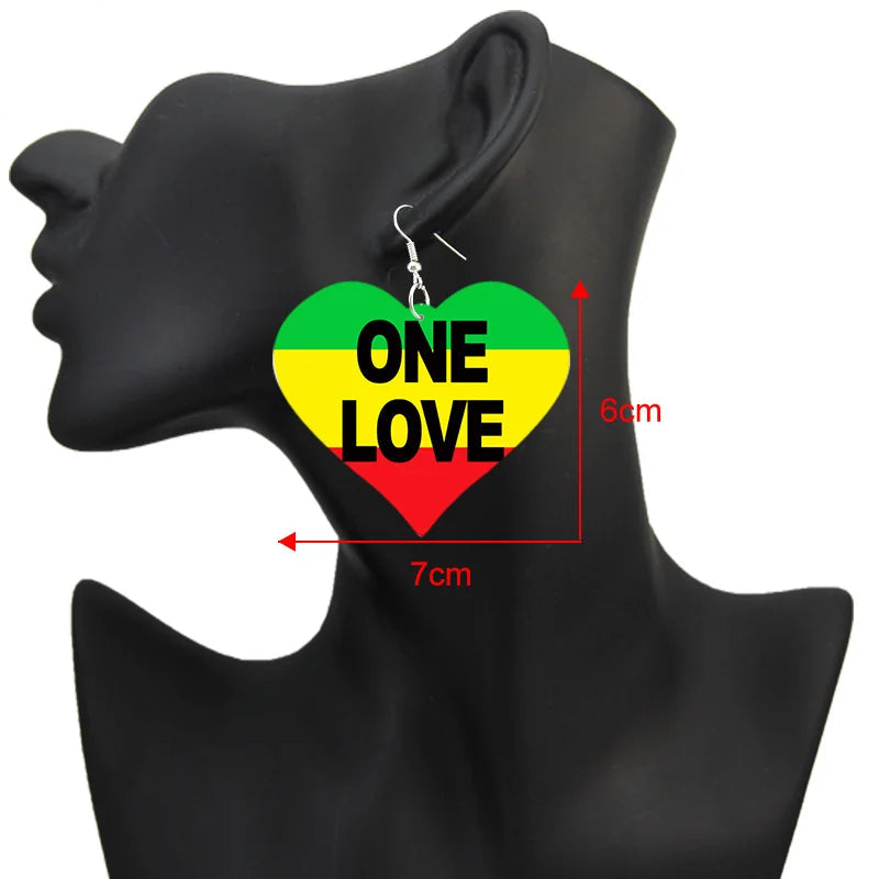 Big Love Customized Heart African Wooden Drop Earrings