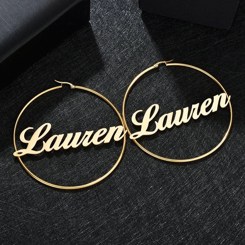 1 Pair Stainless Steel Custom Name Hoop Earrings