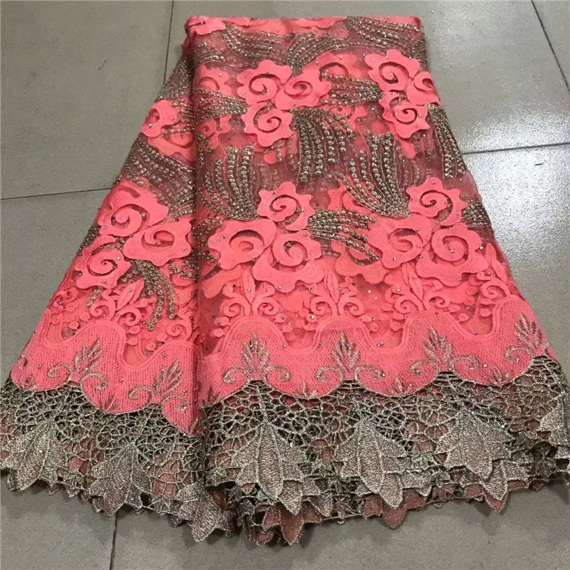 High Quality African Net Lace Nigerian Gold Lace Fabric