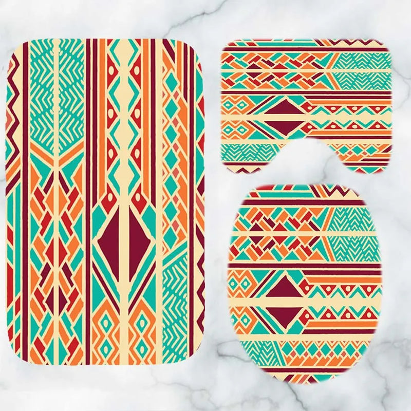 Ethnic Tribal Bohemian Geometric Bathroom Shower Curtain Set