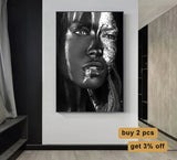 Black Woman Silver Foil Canvas Art Poster