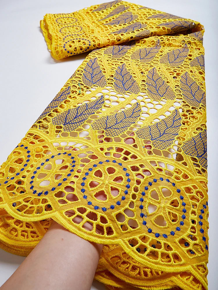 Yellow Lace Swiss Voile Switzerland Cotton Fabric