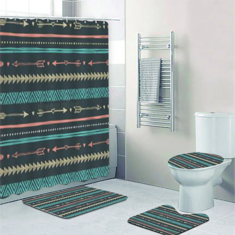 Ethnic Tribal Bohemian Geometric Bathroom Shower Curtain Set