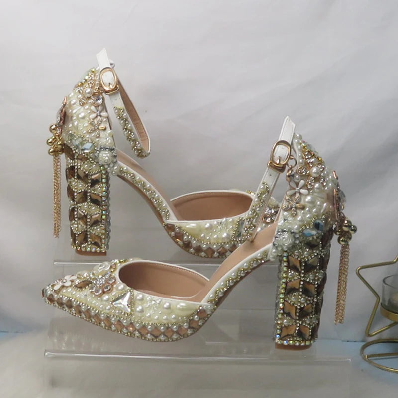 New luxury crystal wedding shoes with bags