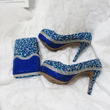 Royal Blue Multicolor Crystal wedding shoes with Macthing bags