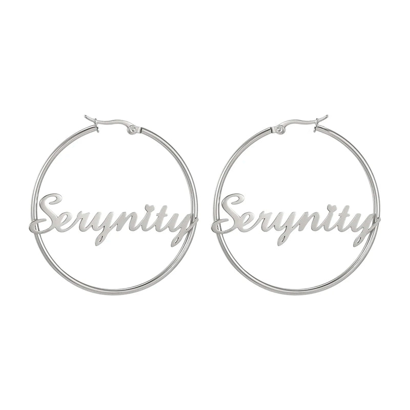 New Stainless Steel Personalized Customize Name Hoop Earrings Jewelry