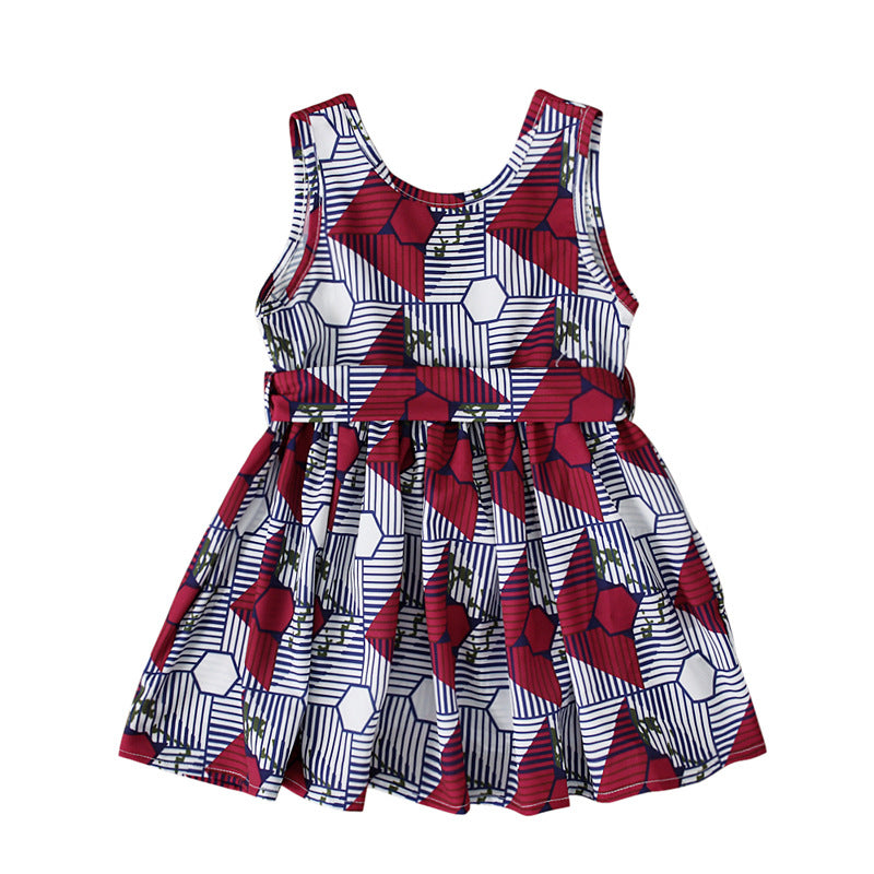 Children V-neck Sleeveless Polyester Printing Dress