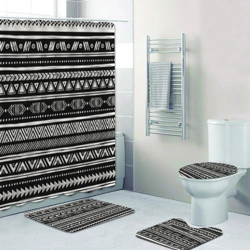 Ethnic Tribal Bohemian Geometric Bathroom Shower Curtain Set