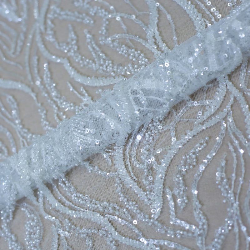 High Quality Beaded Lace Fabric for Wedding Dresses