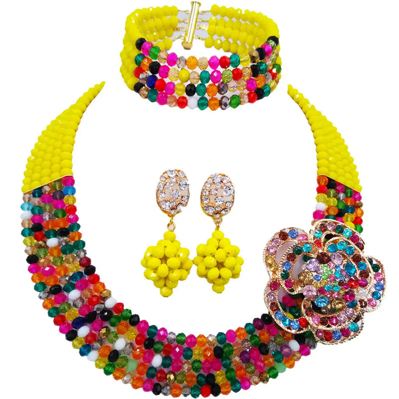 New Crystal Beaded Nigerian Wedding African Beads Jewelry Set