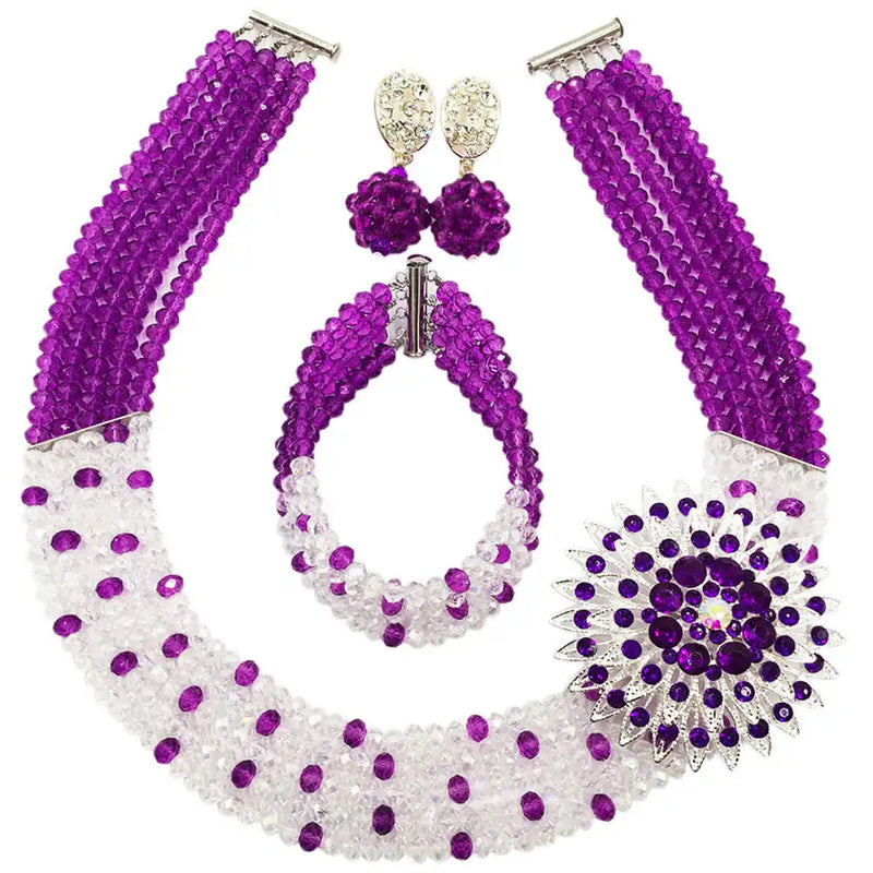 New Crystal Beaded Nigerian Wedding African Beads Jewelry Set