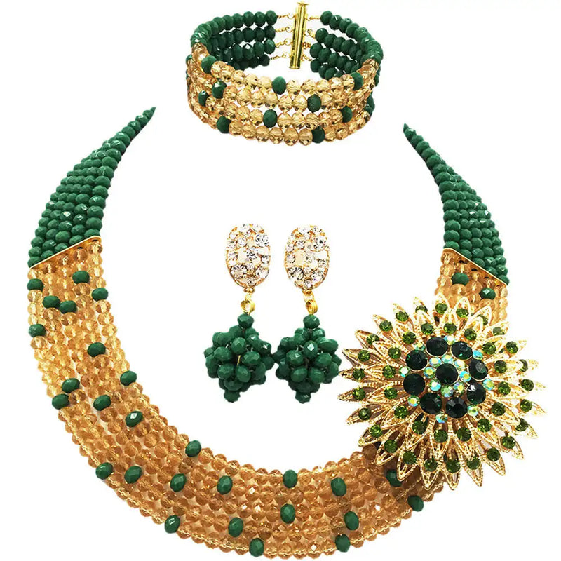 New Crystal Beaded Nigerian Wedding African Beads Jewelry Set