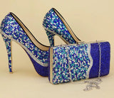 Royal Blue Multicolor Crystal wedding shoes with Macthing bags