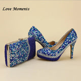 Royal Blue Multicolor Crystal wedding shoes with Macthing bags