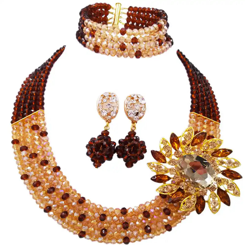 New Crystal Beaded Nigerian Wedding African Beads Jewelry Set