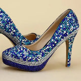 Royal Blue Multicolor Crystal wedding shoes with Macthing bags