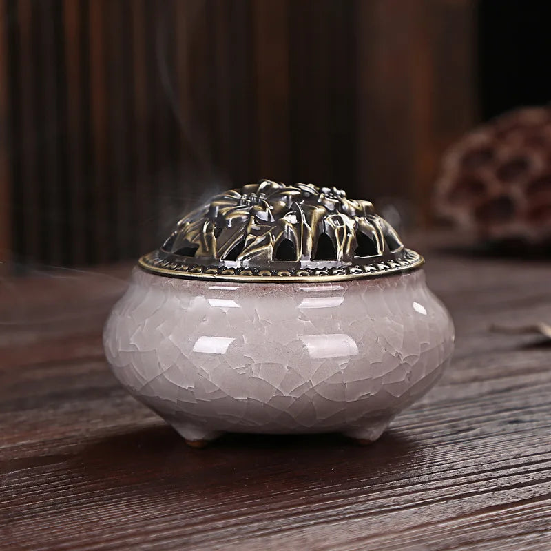 Ice Crack Ceramic Disc Incense Burner