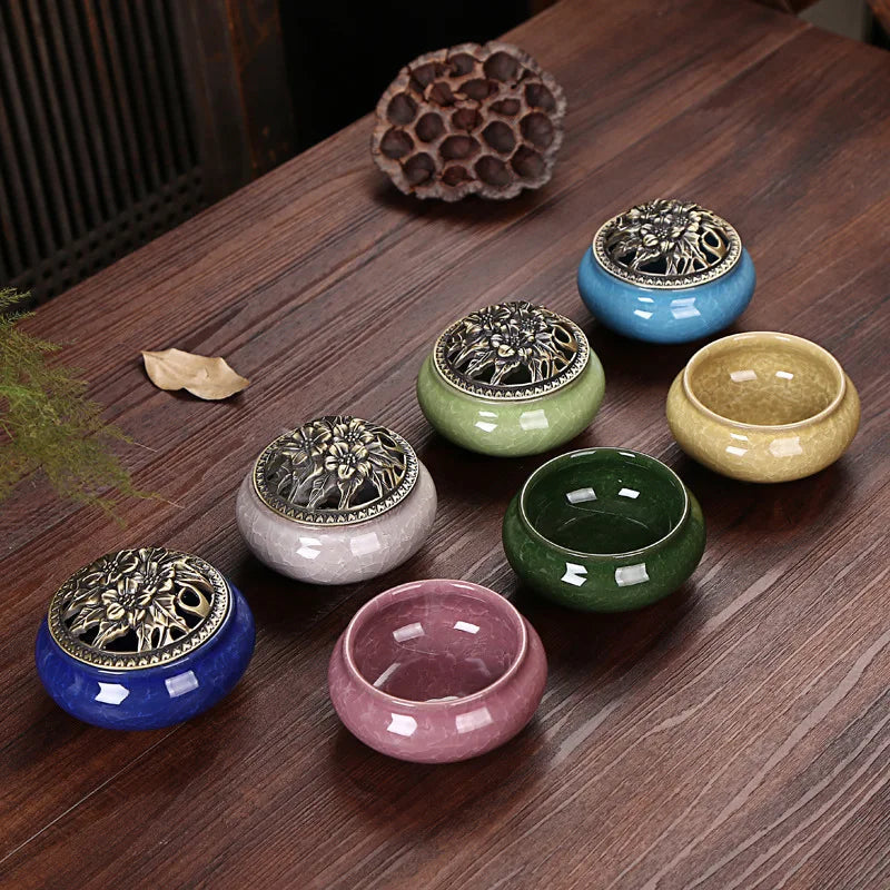 Ice Crack Ceramic Disc Incense Burner