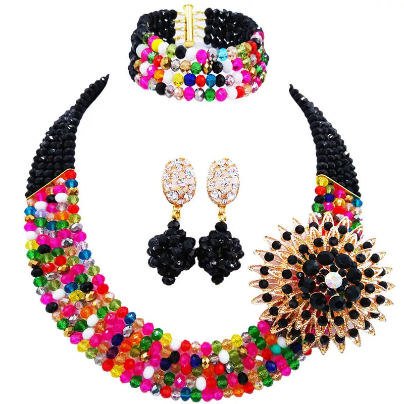 New Crystal Beaded Nigerian Wedding African Beads Jewelry Set