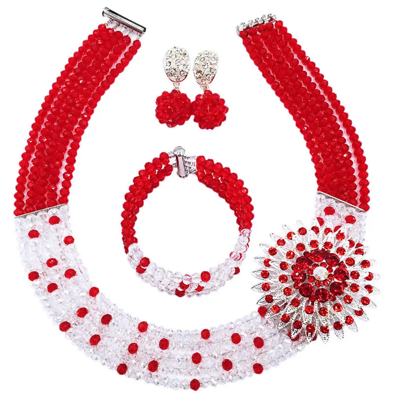 New Crystal Beaded Nigerian Wedding African Beads Jewelry Set