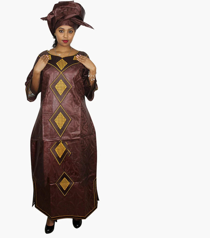 New African Bazin Embroidery Design Dress