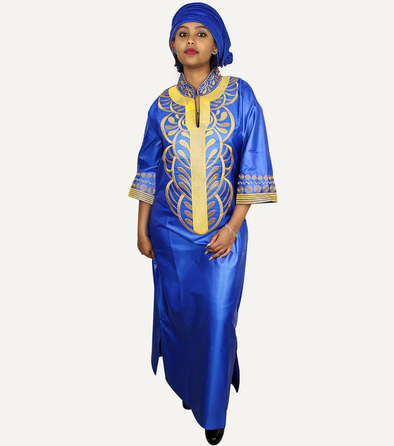 Women dashiki soft embroidery long dress