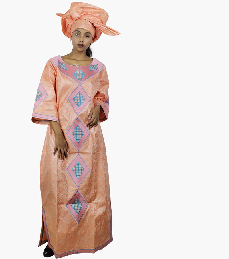 New African Bazin Embroidery Design Dress