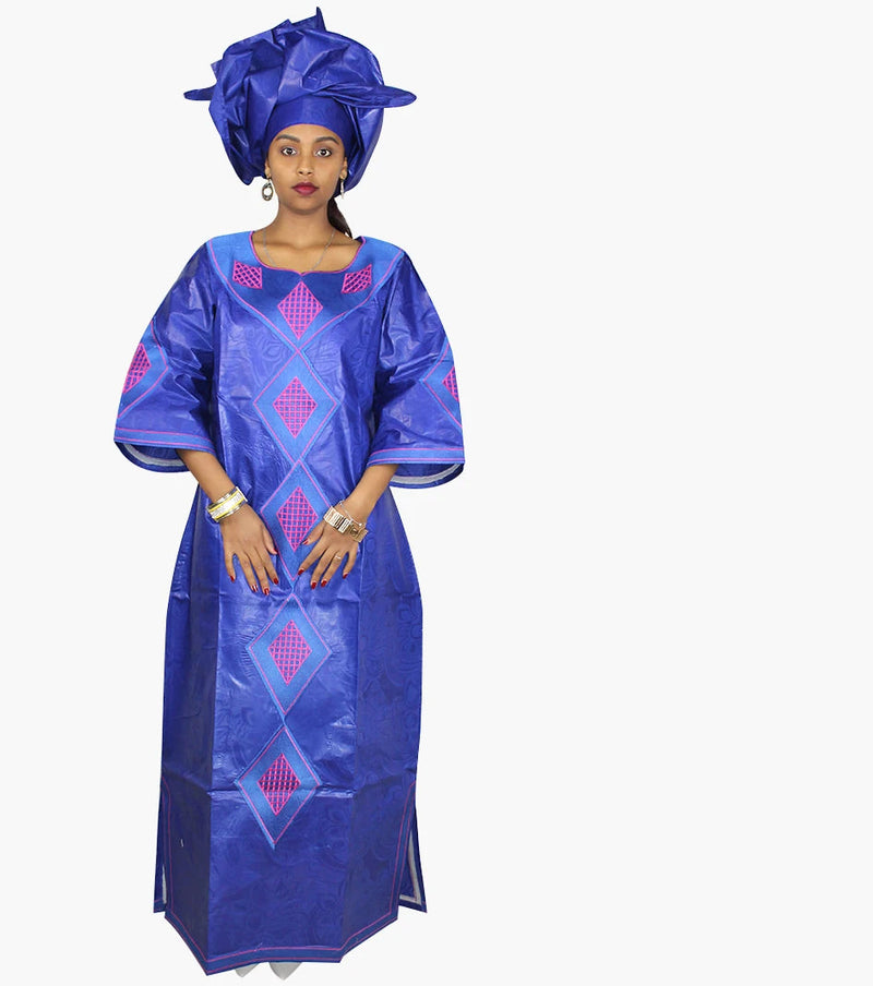 New African Bazin Embroidery Design Dress