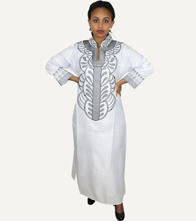 Women dashiki soft embroidery long dress